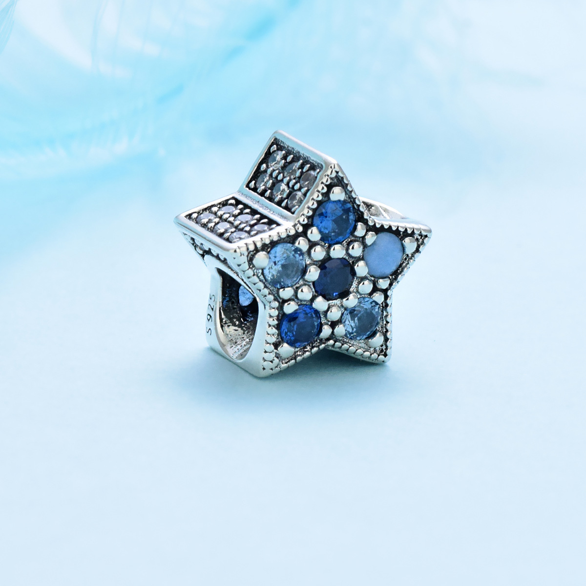 S925 sterling silver bead DIY pendant pentagram - Image 2