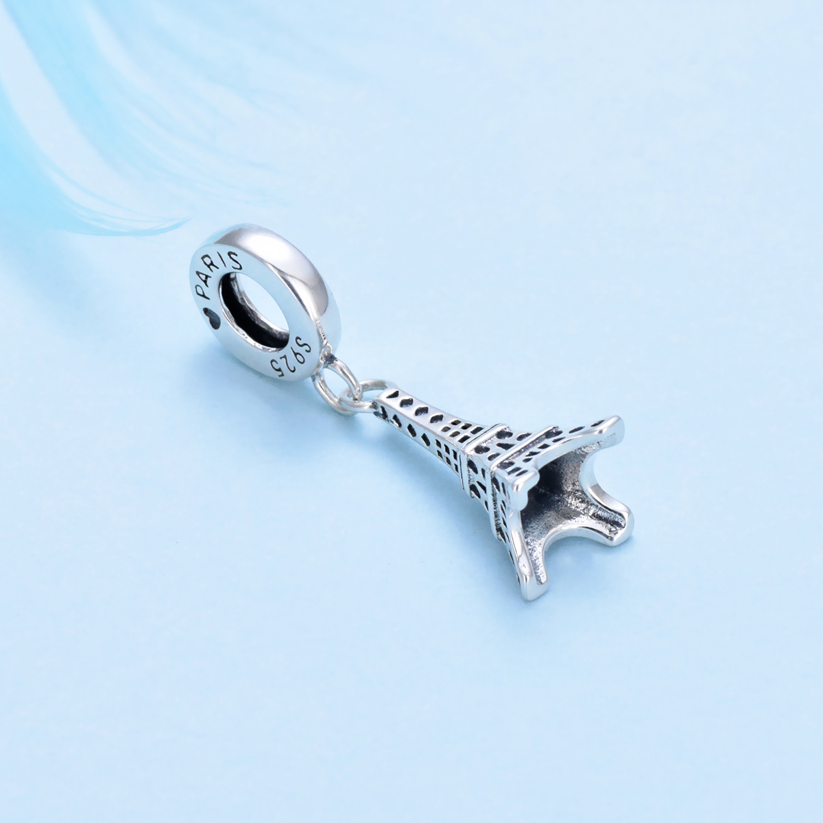 S925 sterling silver bead DIY pendant iron tower - Image 2