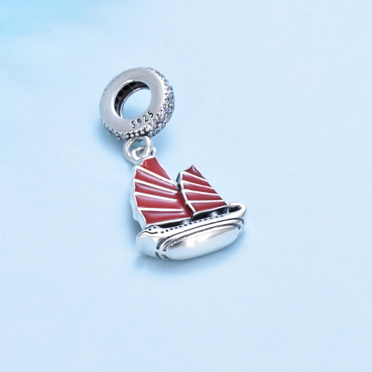 S925 sterling silver bead DIY pendant sailboat - Image 2