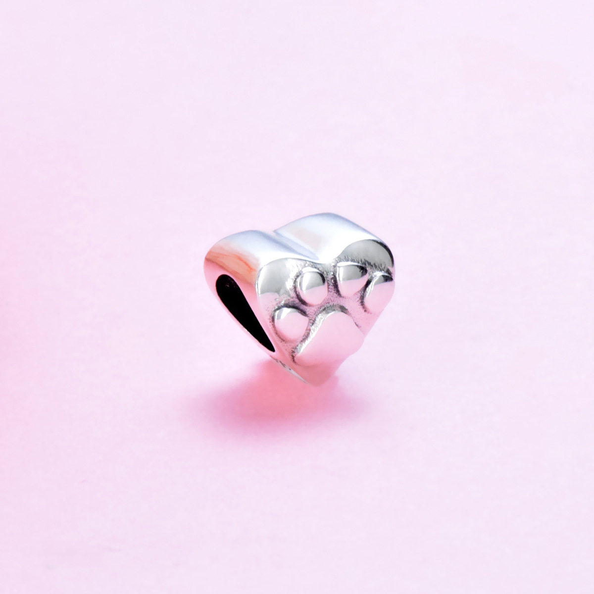 S925 sterling silver bead DIY pendant with heart-shaped paw print - Image 2
