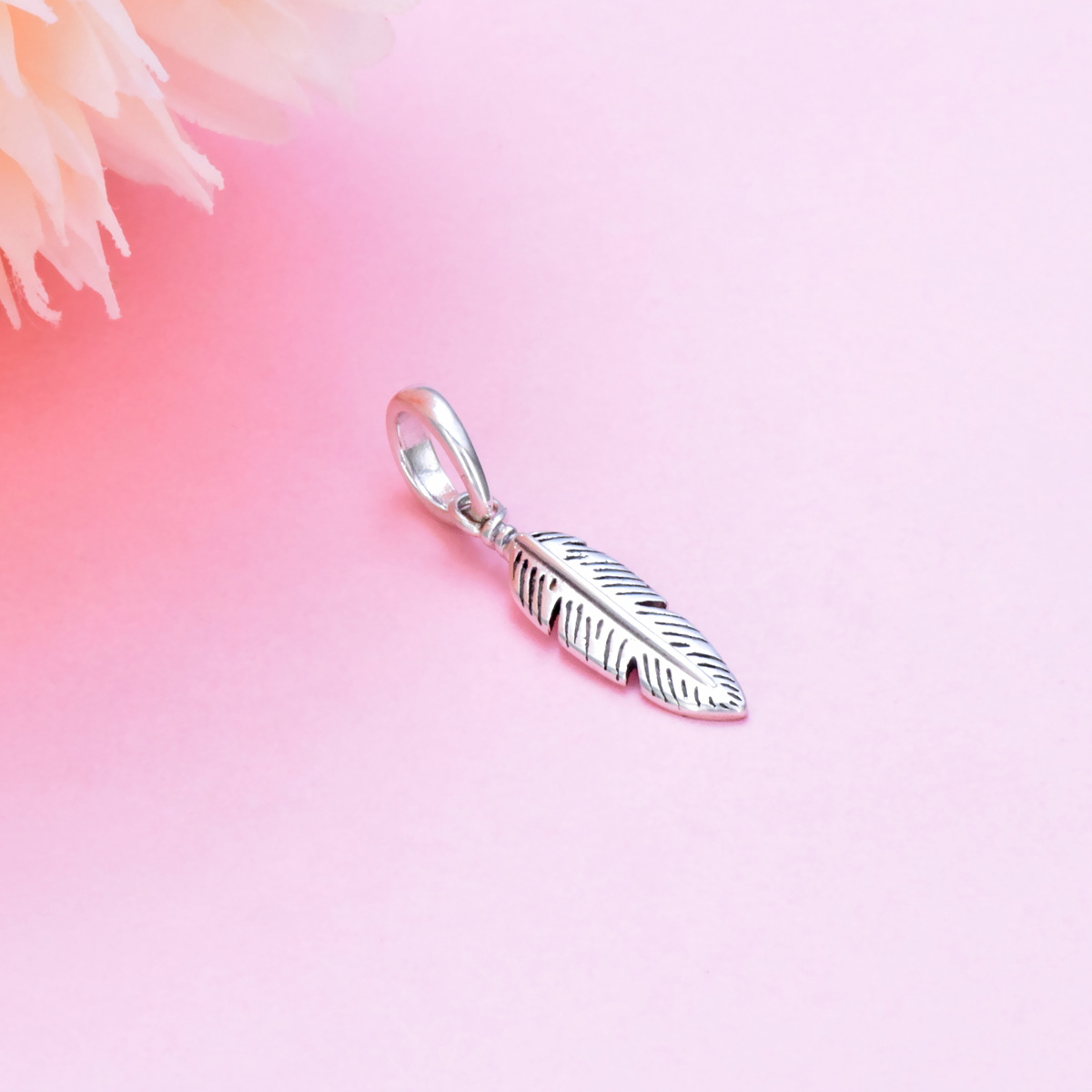 S925 sterling silver bead DIY pendant feather - Image 2