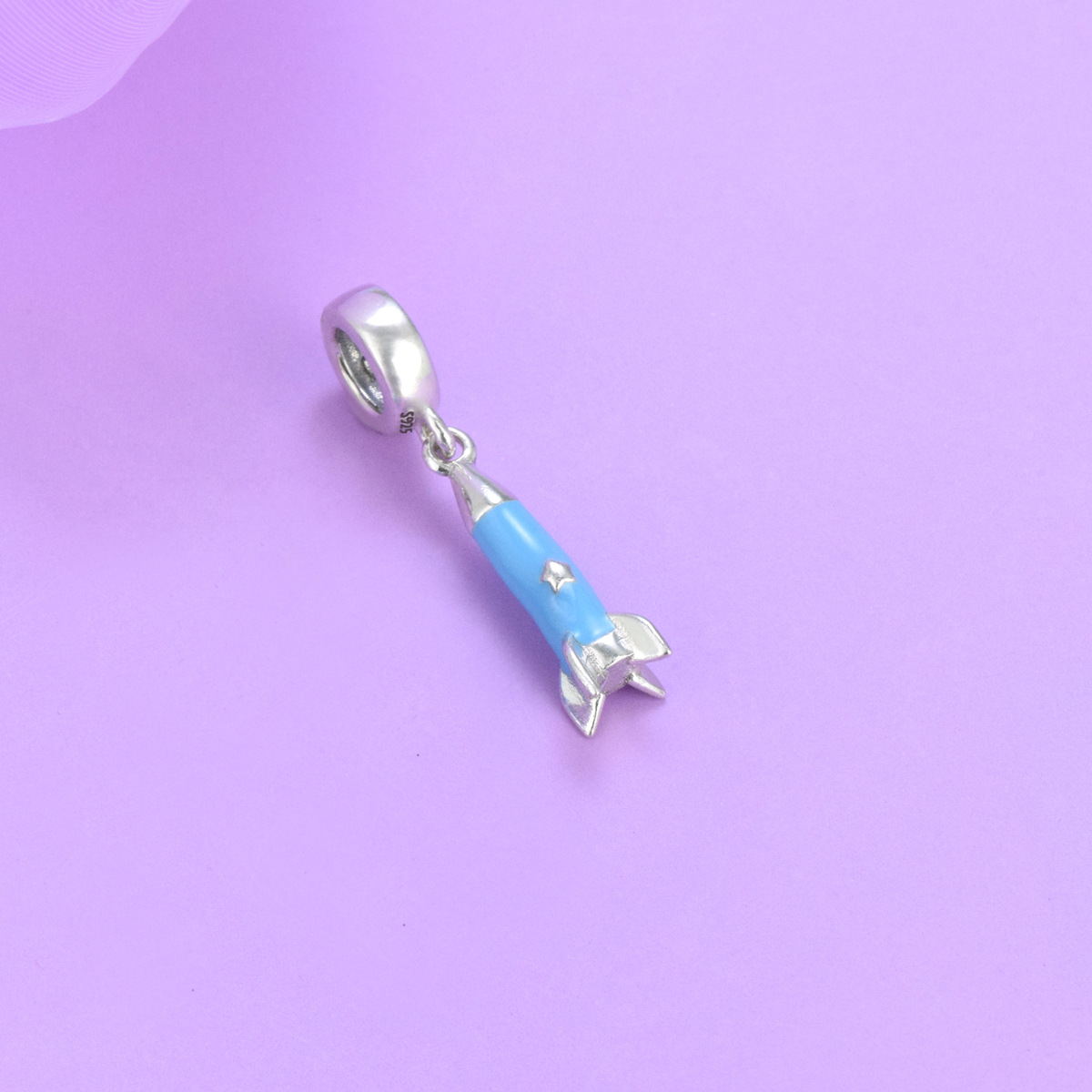 S925 sterling silver bead DIY pendant small rocket - Image 2