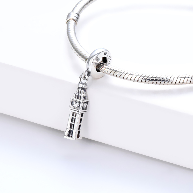 S925 sterling silver bead DIY pendant clock tower - Image 2