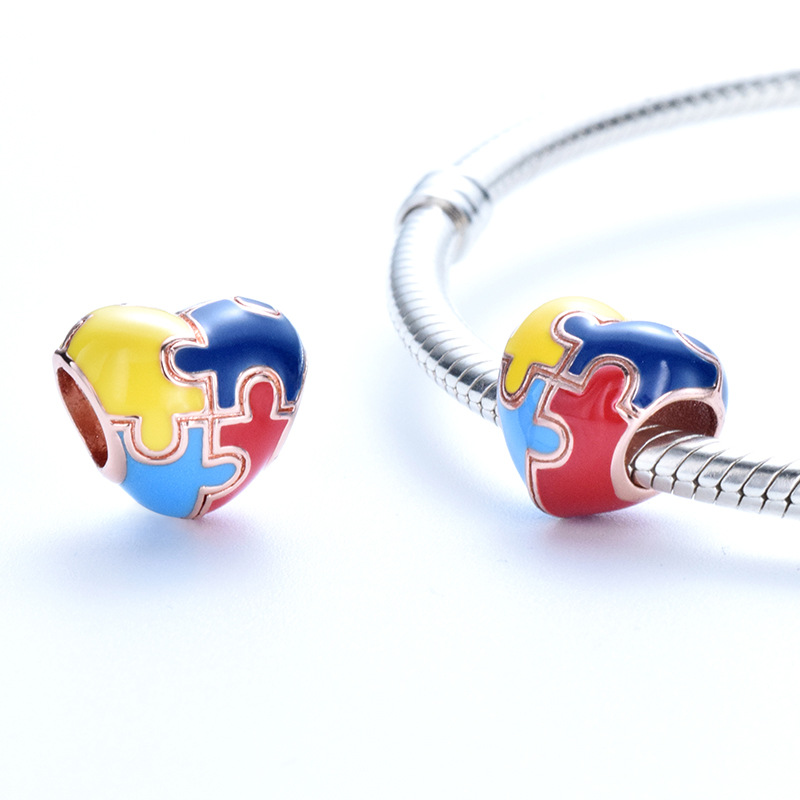 S925 Pure Silver Bead DIY Pendant Love Puzzle - Image 2