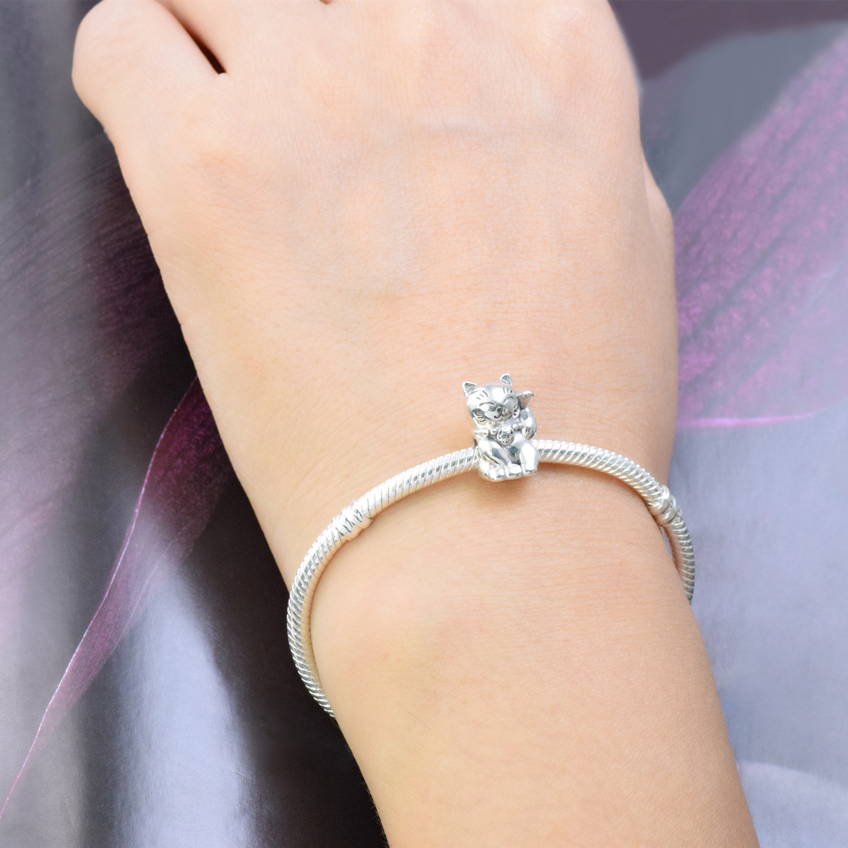 S925 sterling silver bead DIY pendant for lucky cats - Image 2