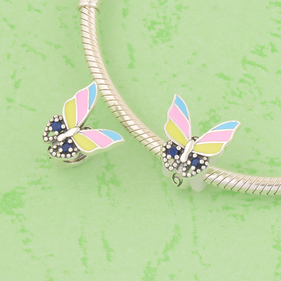 S925 sterling silver bead DIY pendant with colorful butterfly - Image 4