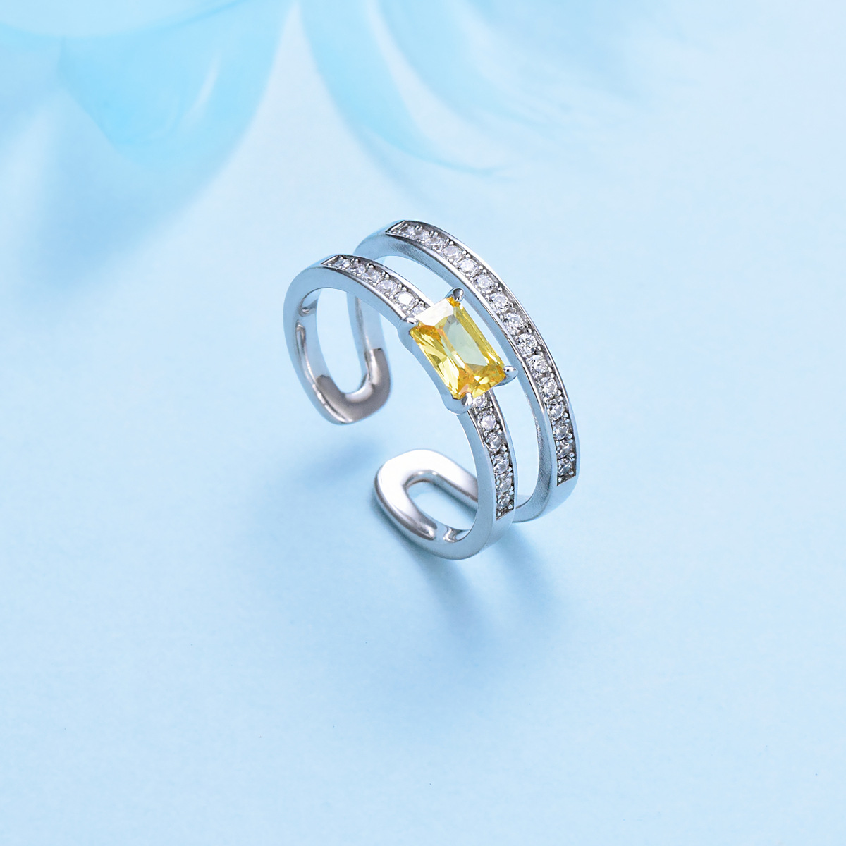 S925 sterling silver double row inlaid high quality zircon ring adjustable ring - Image 2