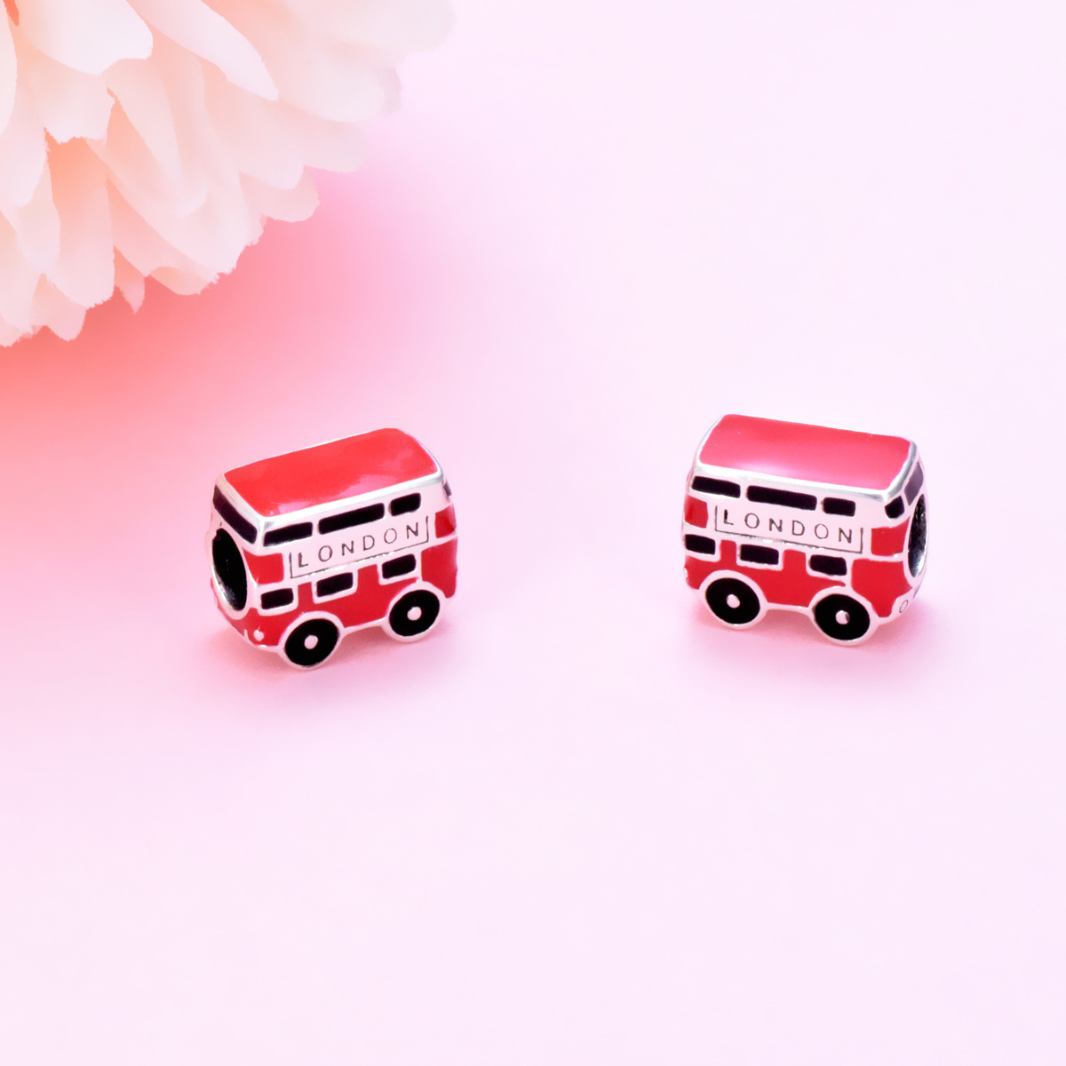 S925 Sterling Silver Beaded DIY Pendant London Bus - Image 3