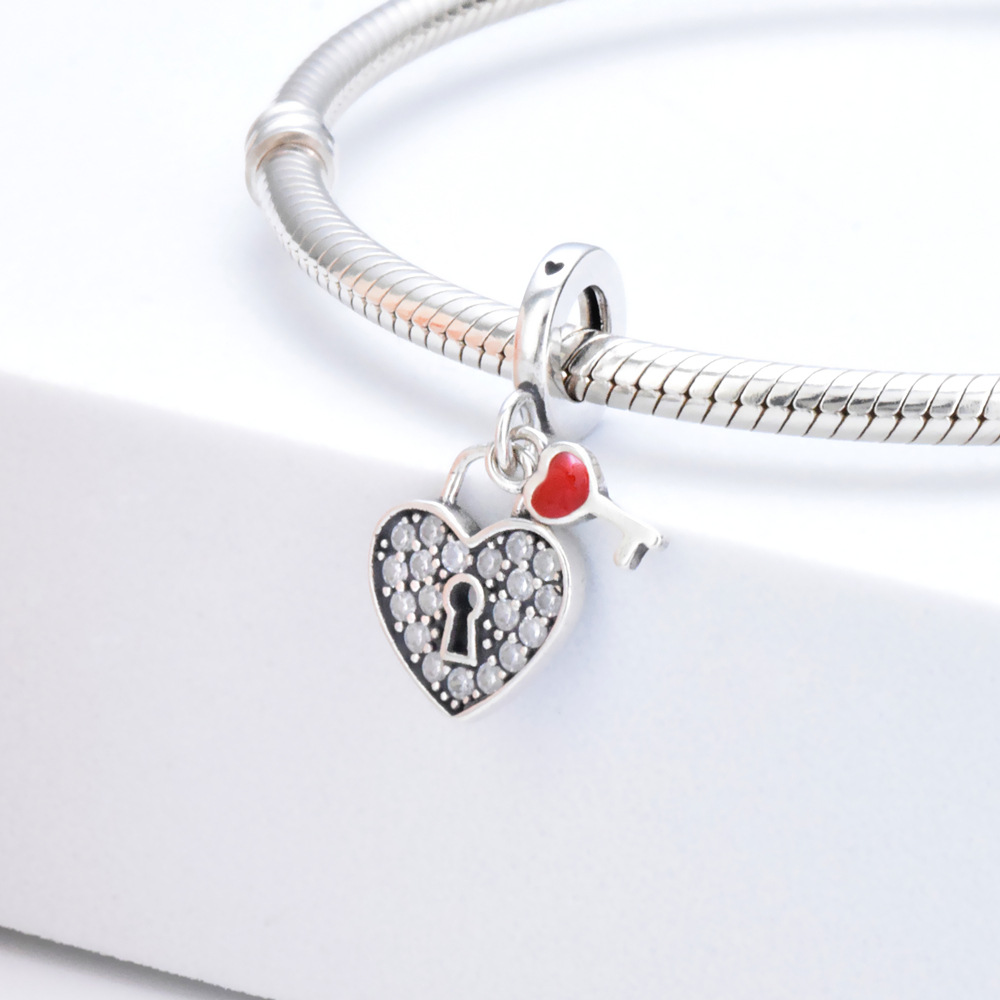 S925 sterling silver beaded DIY pendant heart shaped - Image 3