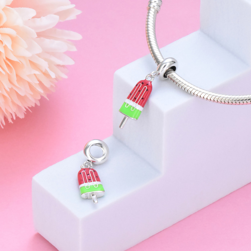 S925 Sterling Silver Beaded DIY Pendant Watermelon Ice Cream - Image 3