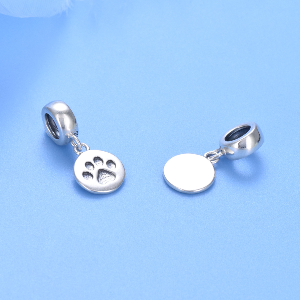 S925 sterling silver beaded DIY pendant pet footprints - Image 3