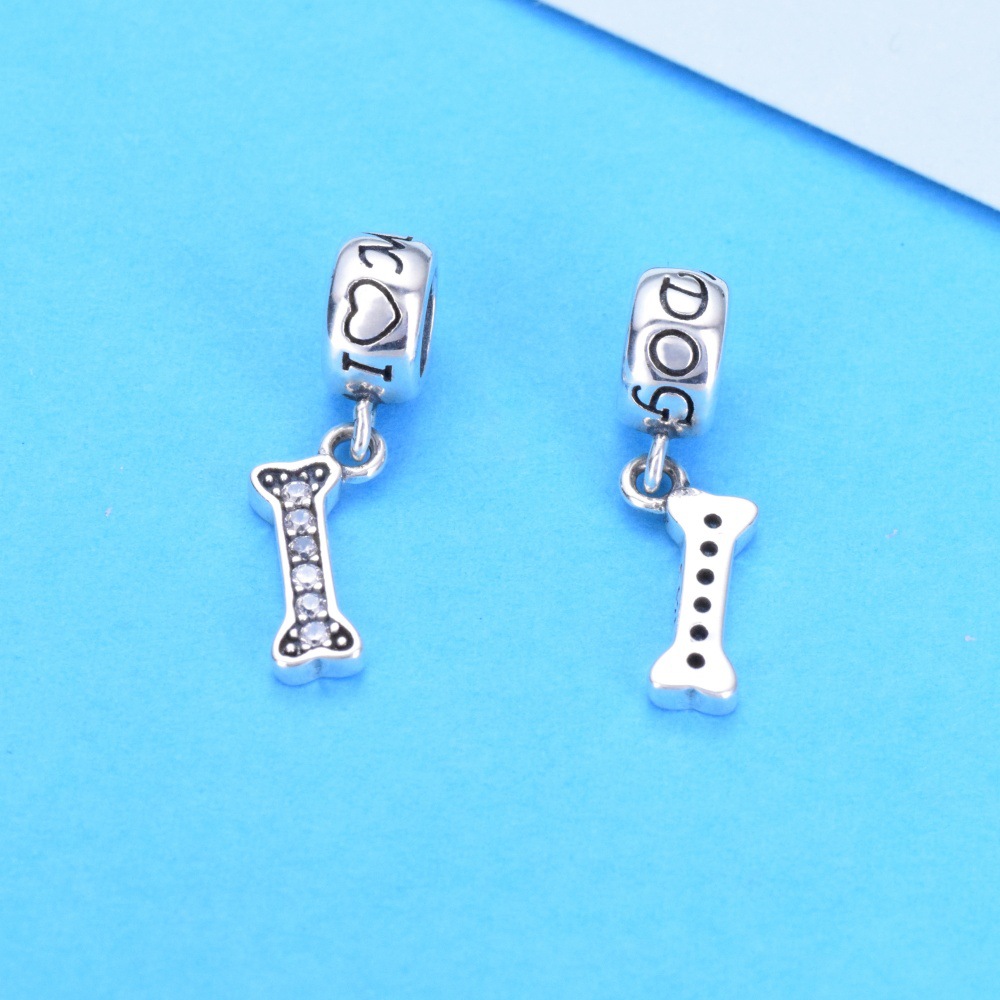 S925 sterling silver beaded DIY pendant love dog bones - Image 3