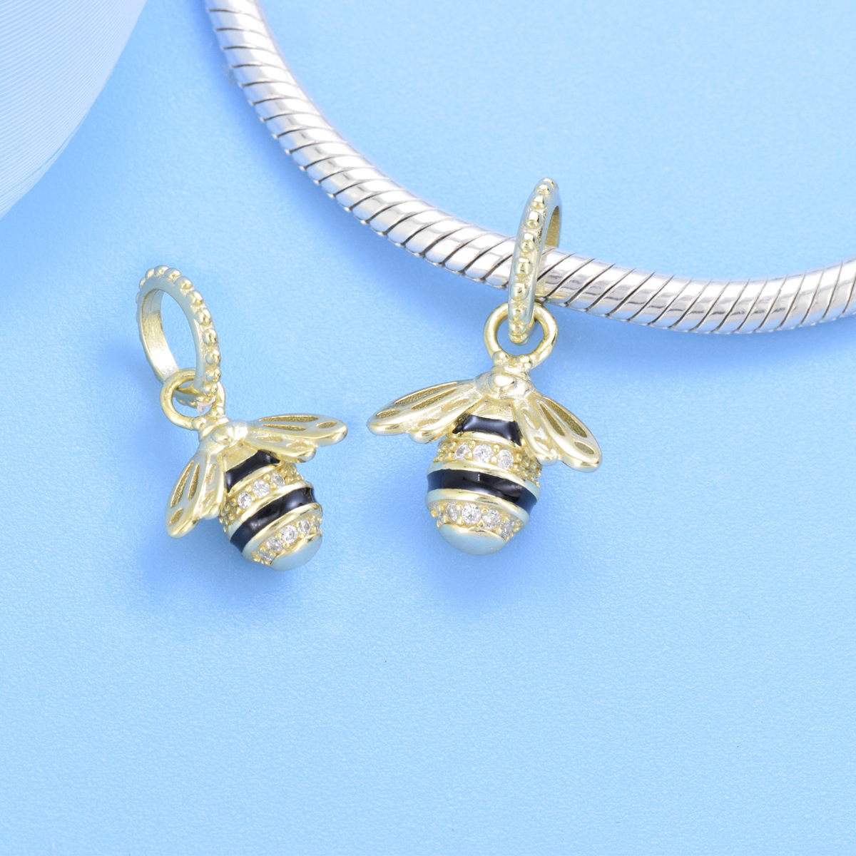 S925 Sterling Silver Beaded DIY Pendant Gold Little Bee - Image 3