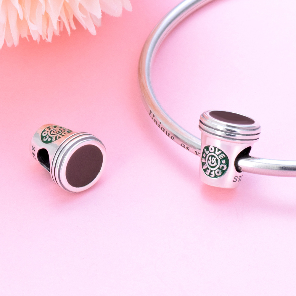 S925 Sterling Silver Beaded DIY Pendant Coffee Cup - Image 4
