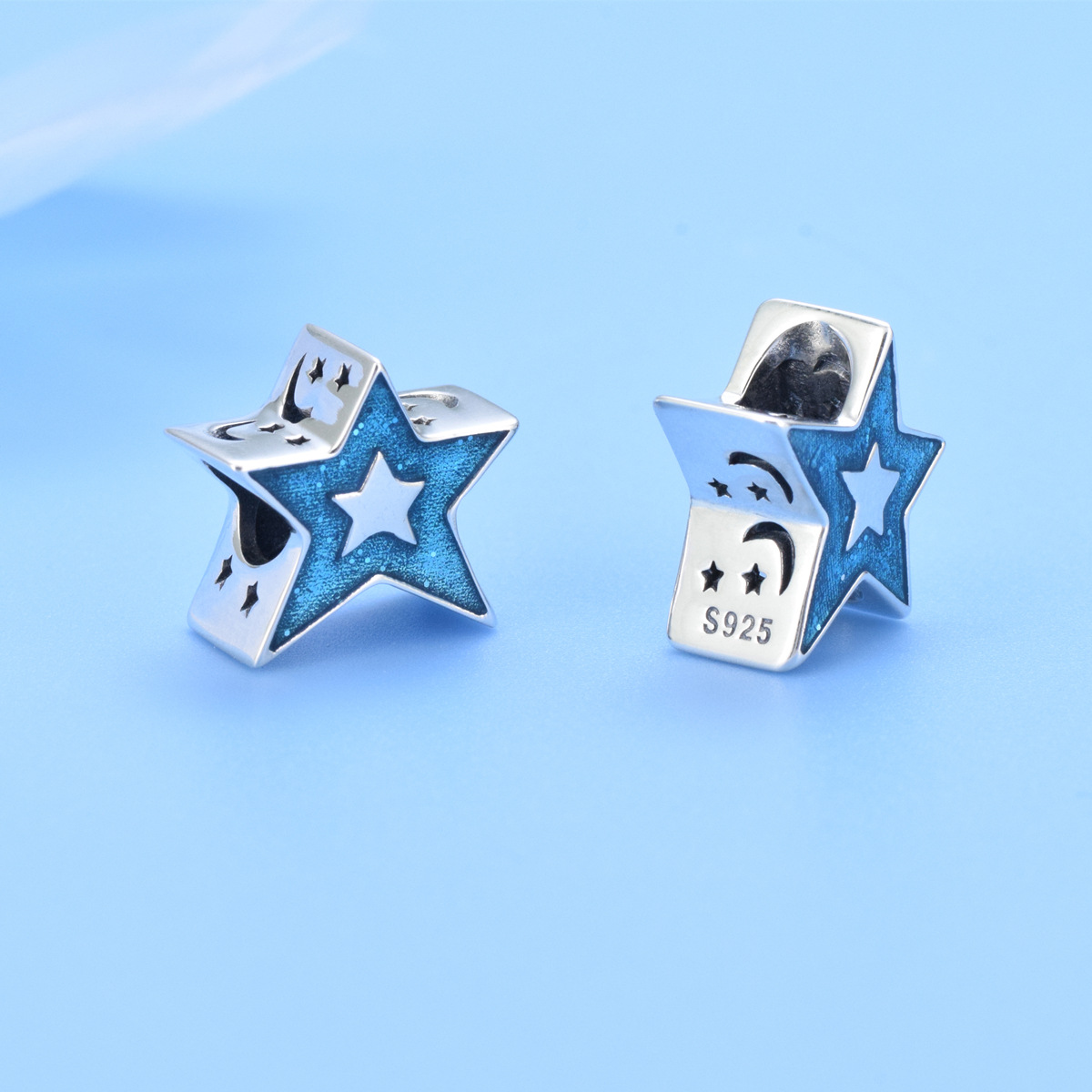 S925 sterling silver beaded DIY pendant pentagram - Image 3