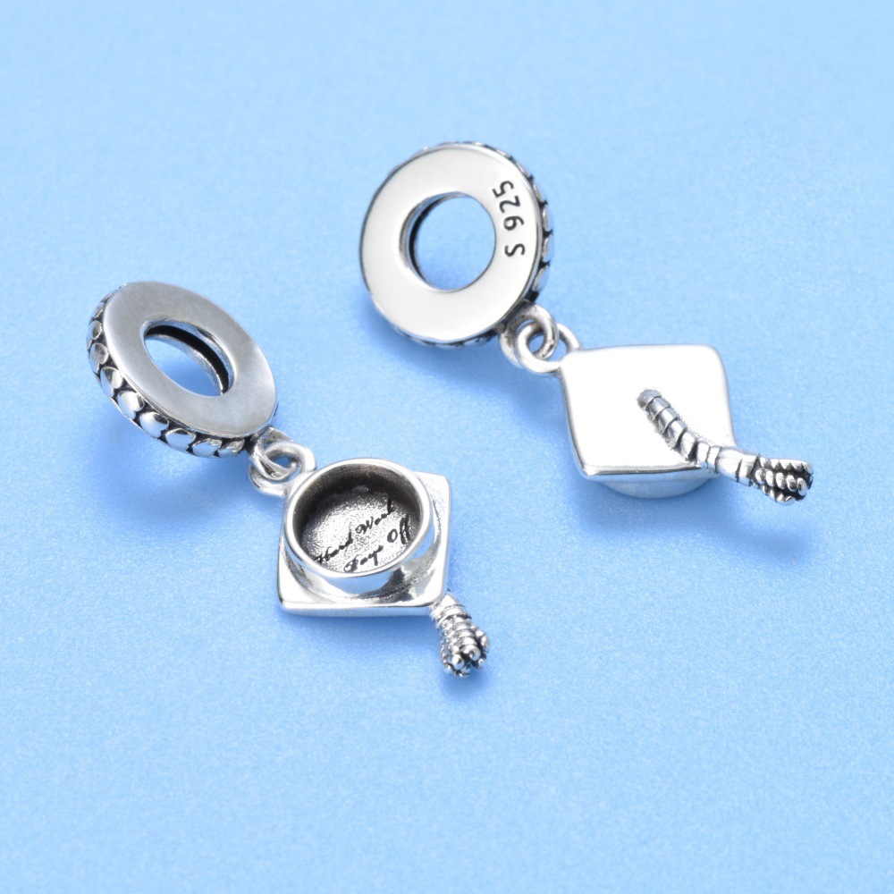 S925 Sterling Silver Beaded DIY Pendant Bachelor Cap - Image 3