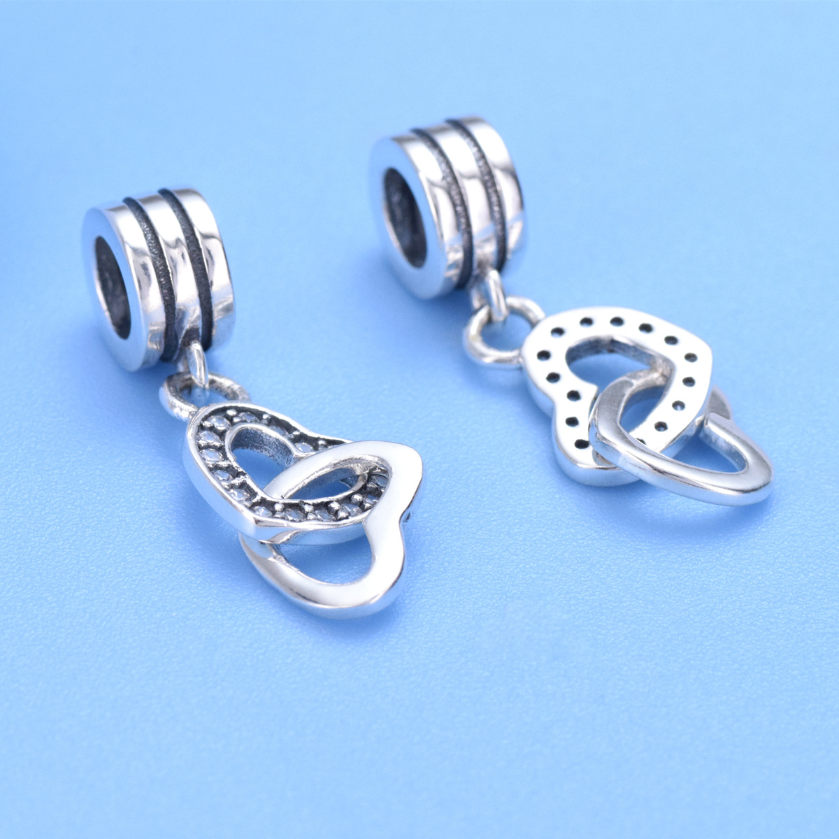 S925 sterling silver beaded DIY pendant heart shaped - Image 3