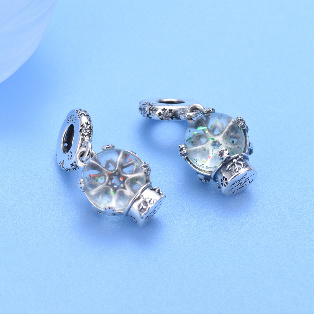 S925 sterling silver beaded DIY pendant snowflake - Image 3