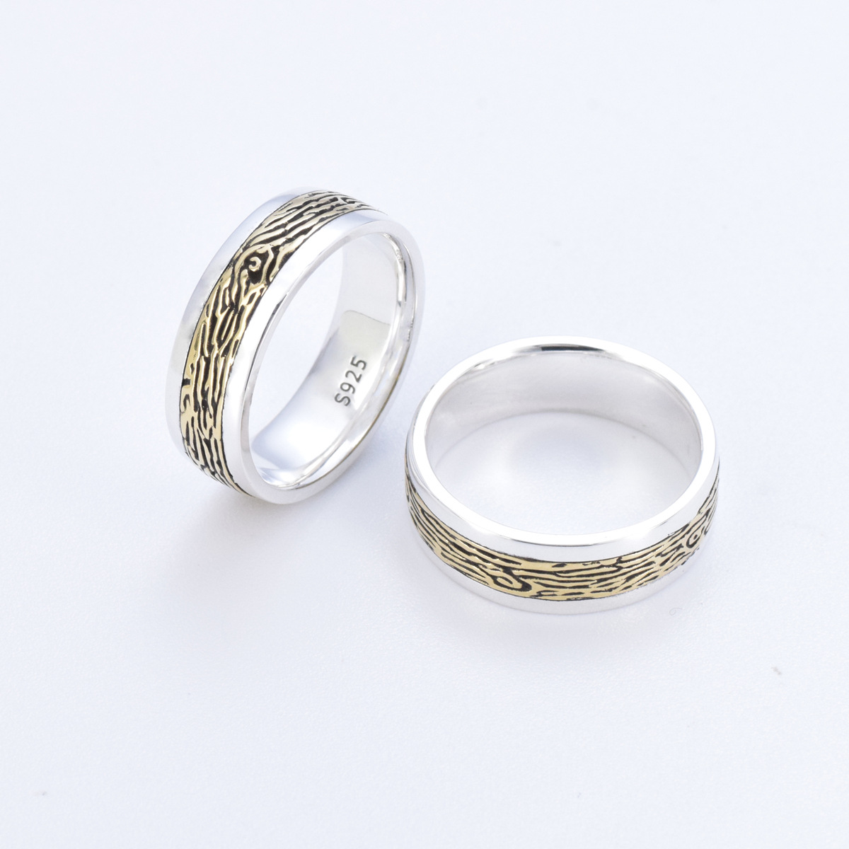 S925 sterling silver two-tone couple ring - Image 3