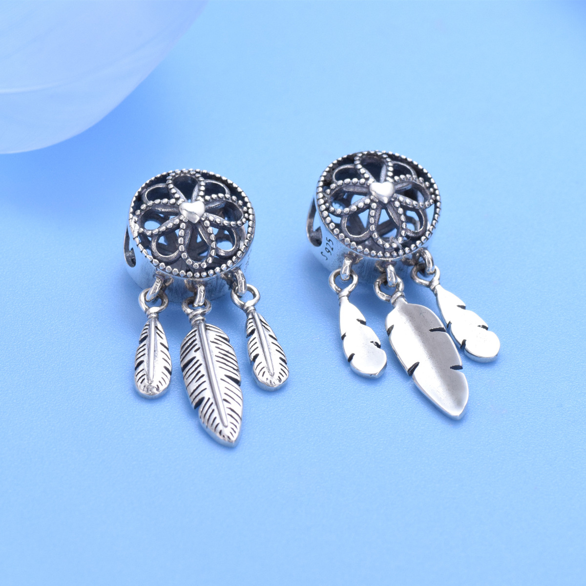 S925 Sterling Silver Beaded DIY Pendant Feathers - Image 3
