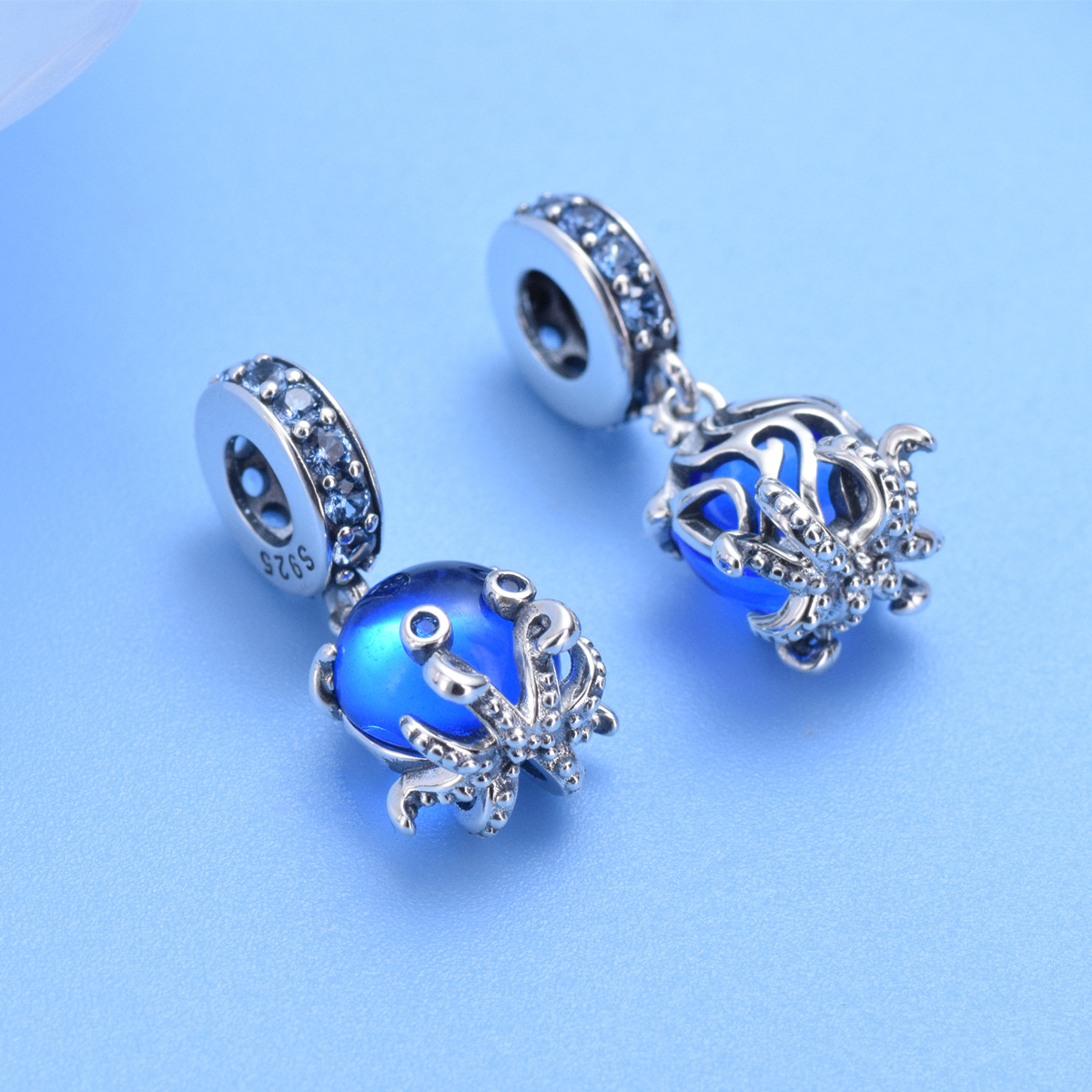 S925 Sterling Silver Beaded DIY Pendant Octopus - Image 3