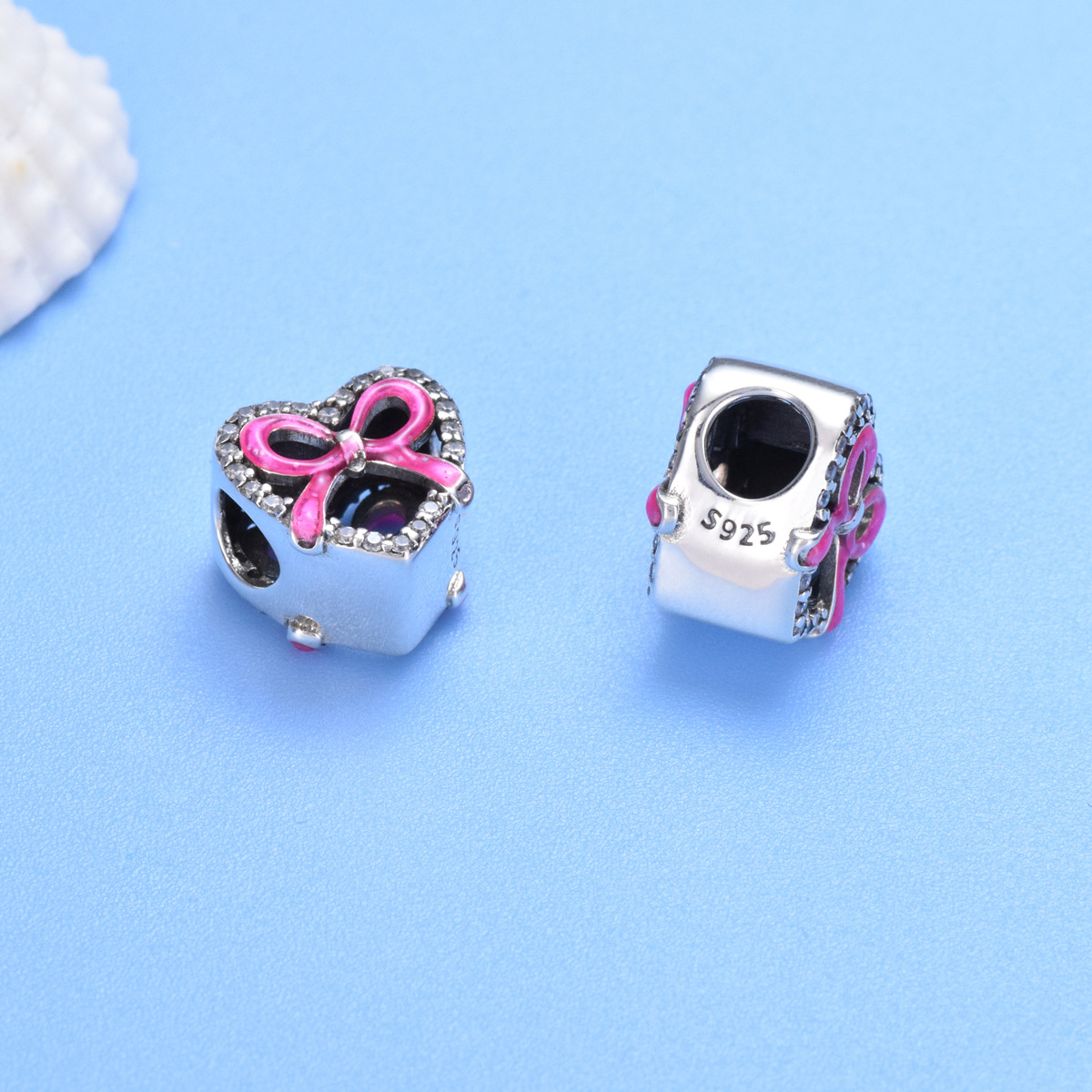 S925 Sterling Silver Beaded DIY Pendant Red Bow - Image 3