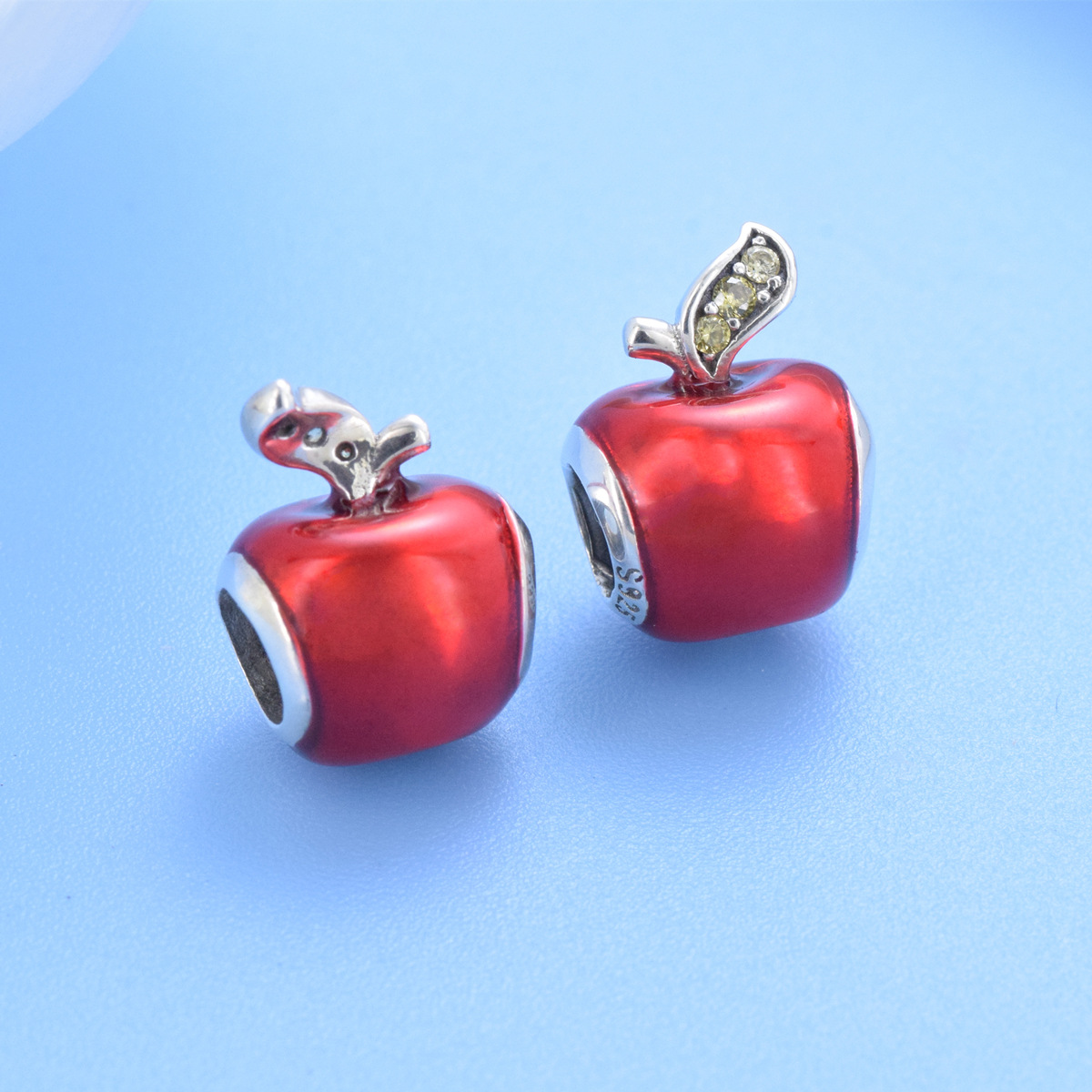 S925 Sterling Silver Beaded DIY Pendant Red Apple - Image 3