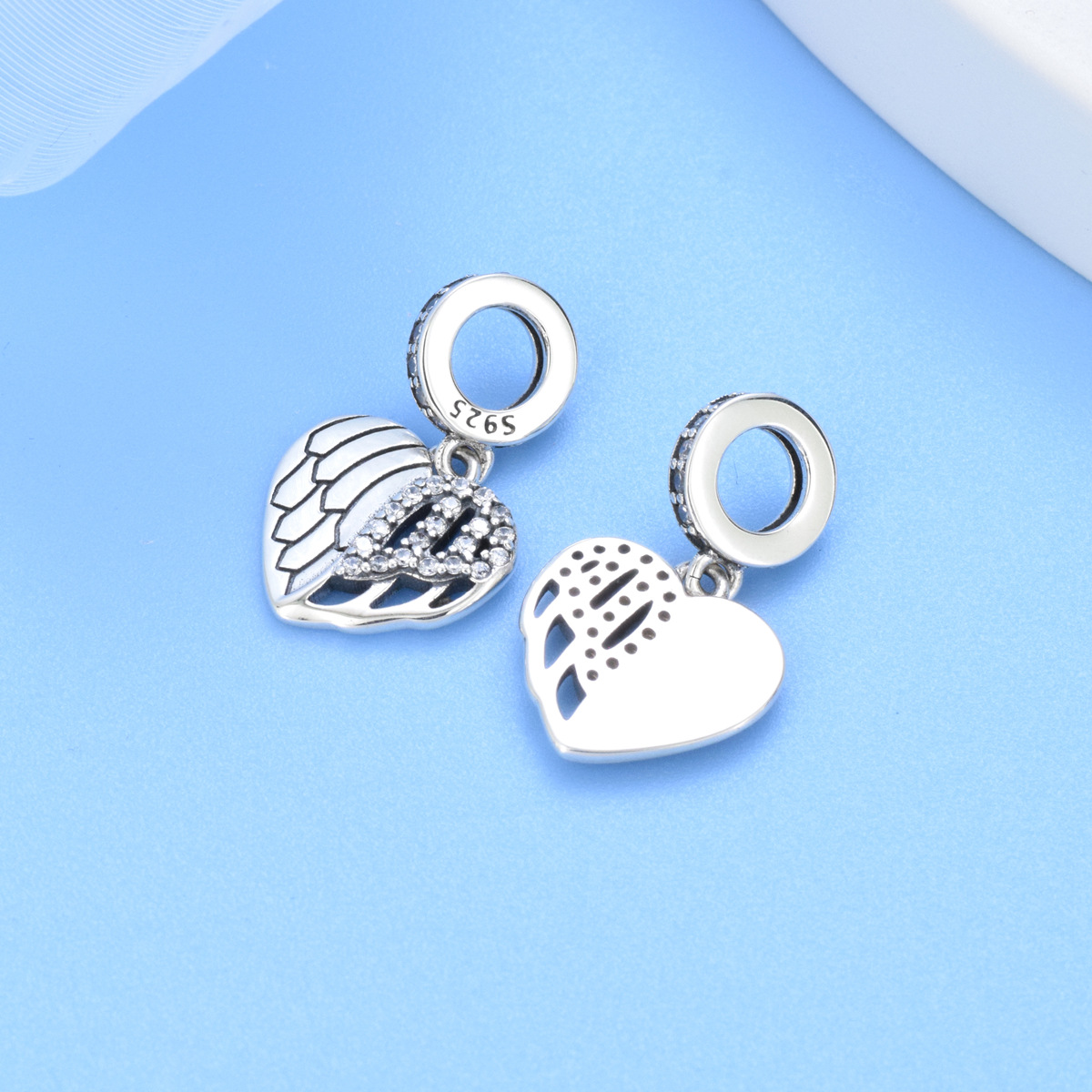 S925 sterling silver beaded DIY pendant love - Image 3