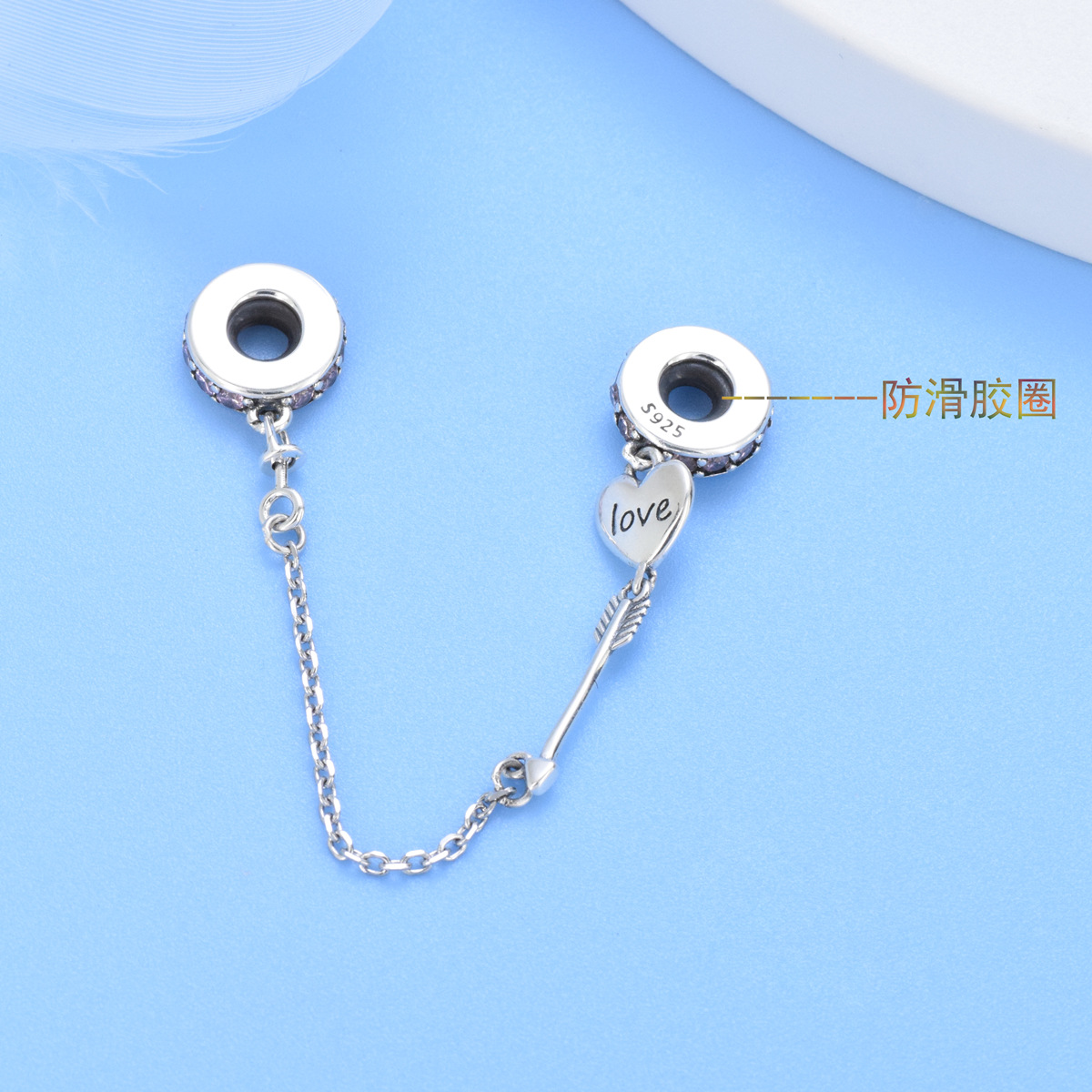 S925 sterling silver beaded DIY pendant buckle safety chain - Image 3