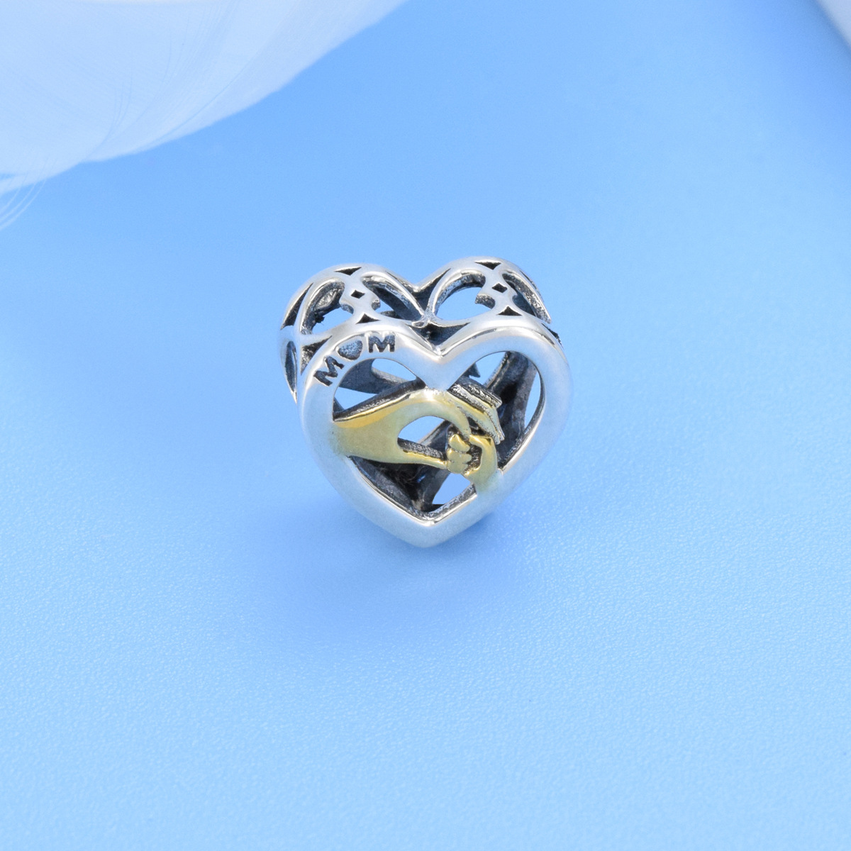 S925 sterling silver beaded DIY pendant love hands - Image 3