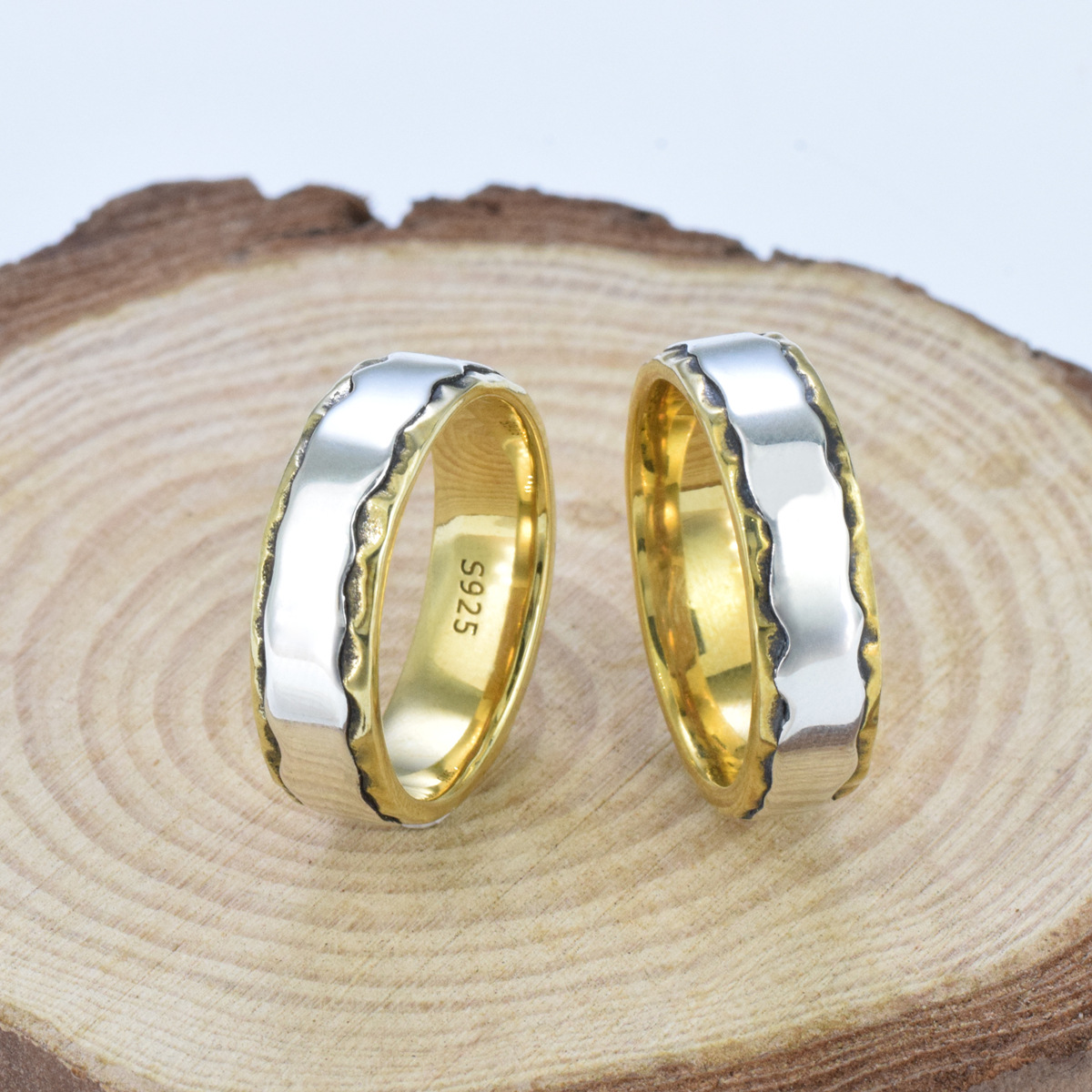 S925 sterling silver couple ring mix gold craft unisex - Image 3