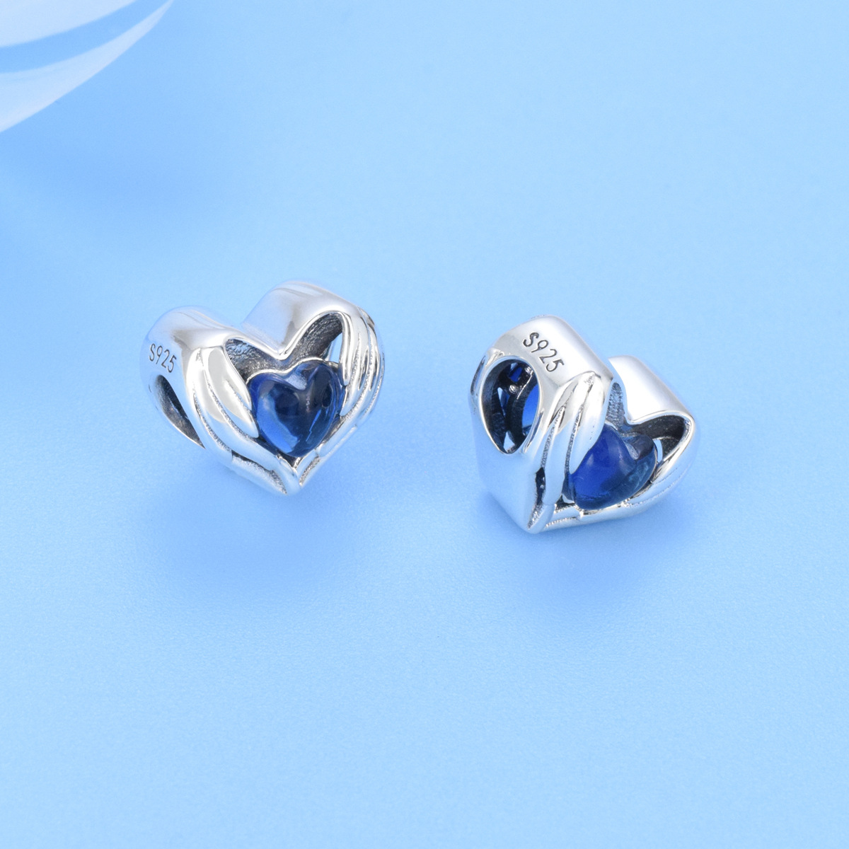 S925 sterling silver beaded DIY pendant love card buckle beads - Image 3