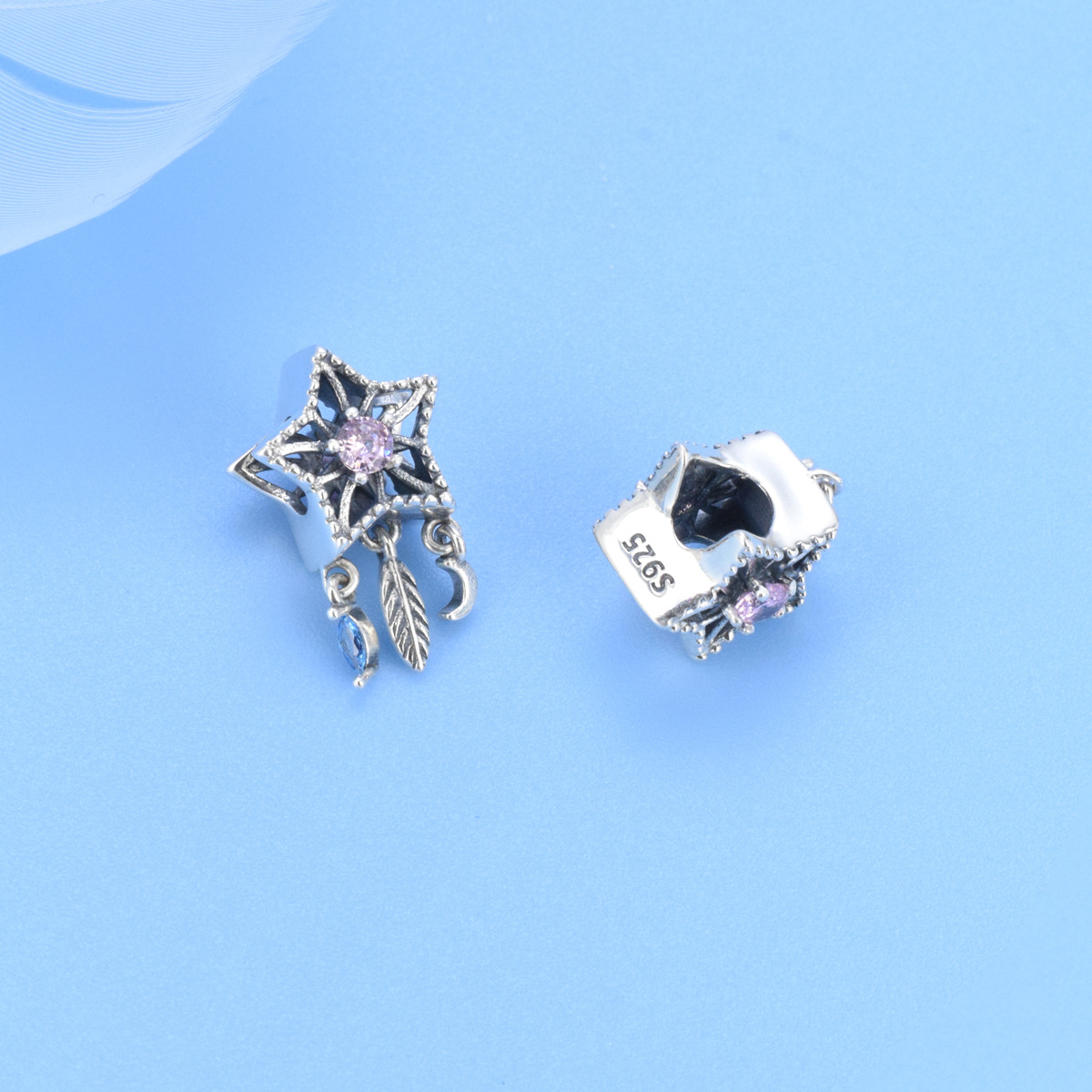 S925 sterling silver beaded DIY pendant hollow five-pointed star - Image 3