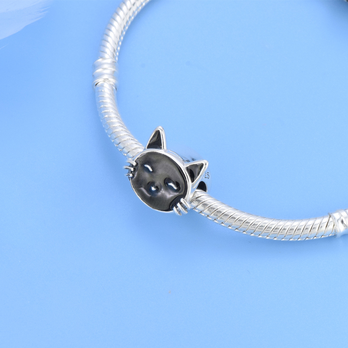 S925 sterling silver beaded DIY pendant cat - Image 3