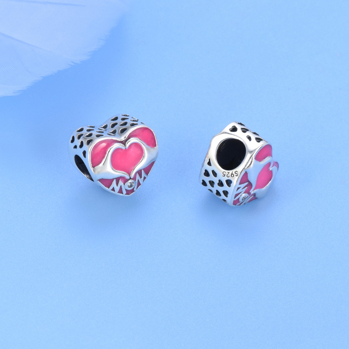 S925 sterling silver beaded DIY pendant love - Image 3