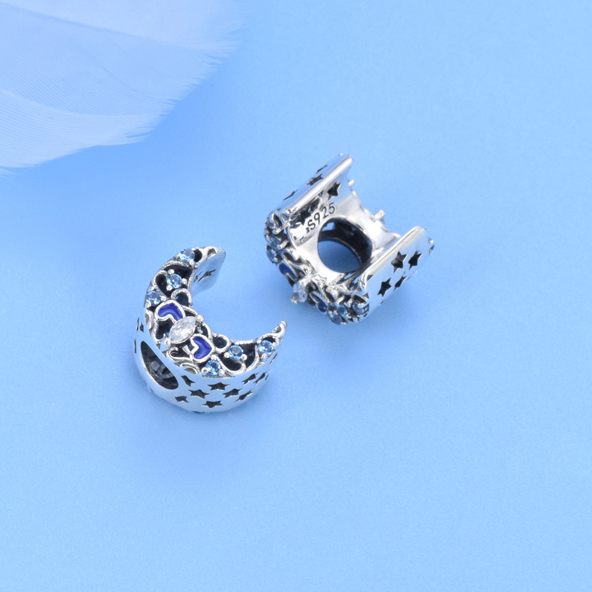 S925 sterling silver beaded DIY pendant starry moon - Image 3