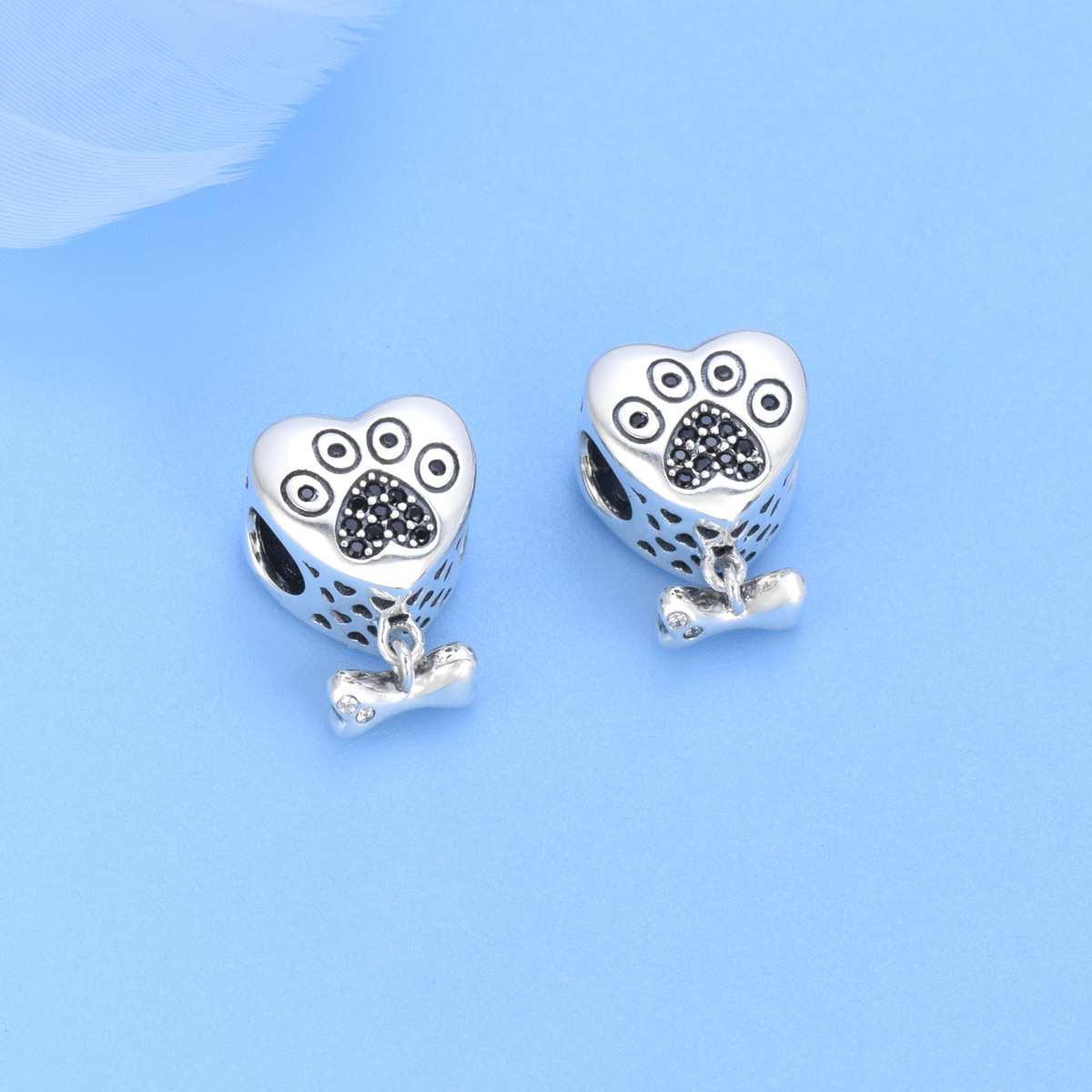 S925 sterling silver beaded DIY pendant paw print - Image 3