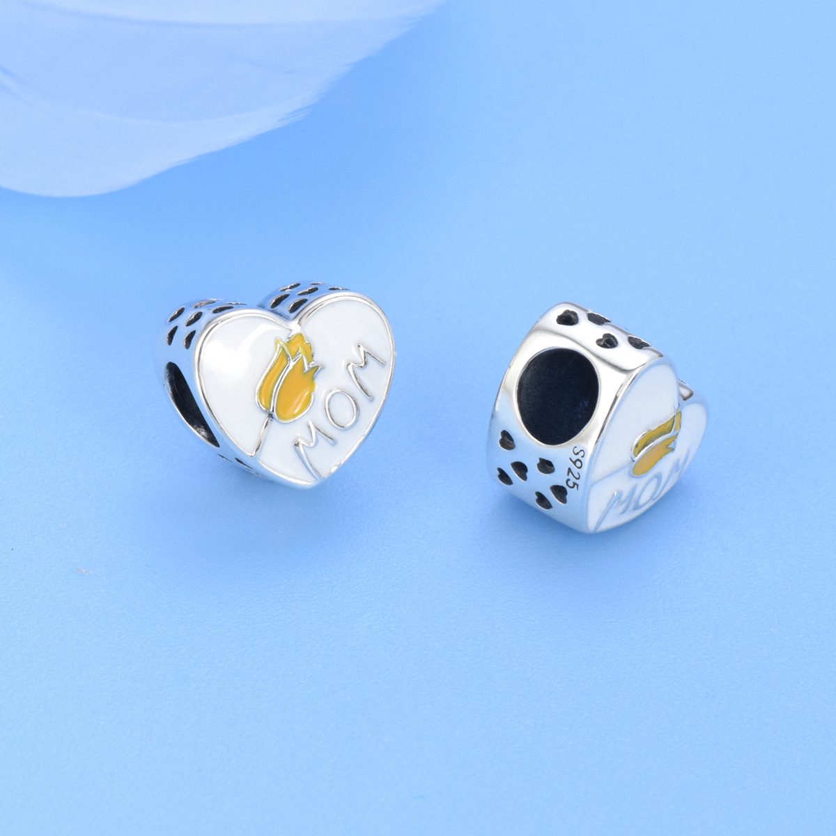 S925 sterling silver beaded DIY pendant love tulips - Image 3