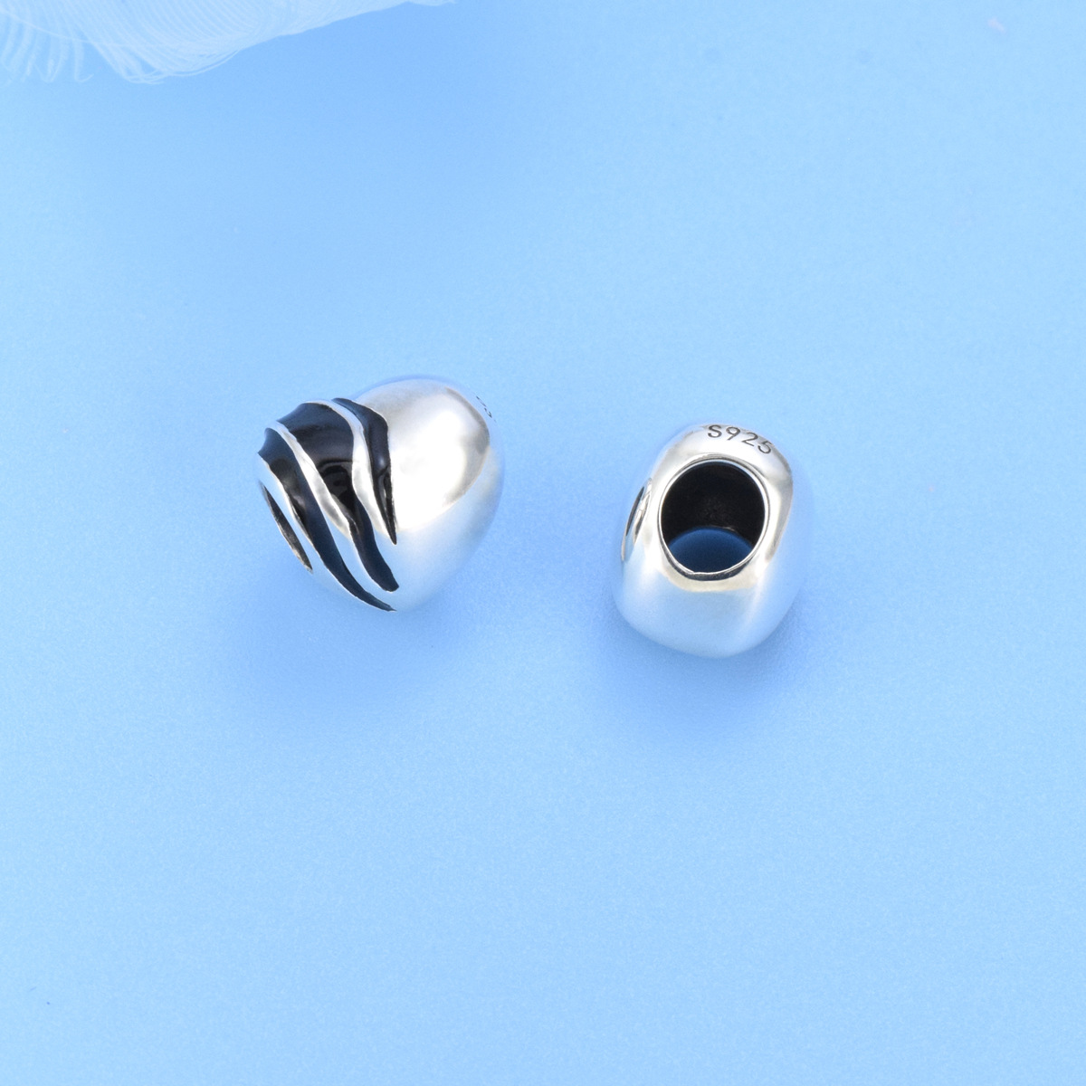 S925 sterling silver beaded DIY pendant heart shaped stripes - Image 3