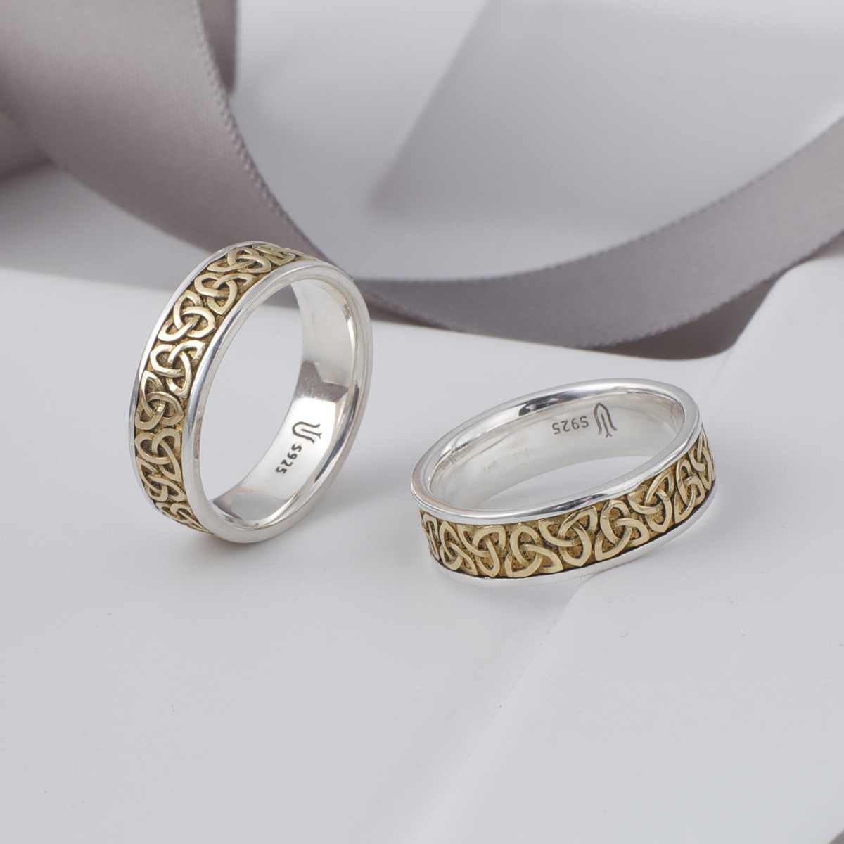 S925 sterling silver couple ring gold craft unisex - Image 3