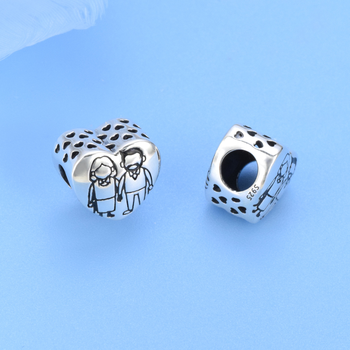 S925 sterling silver beaded DIY pendant love - Image 3