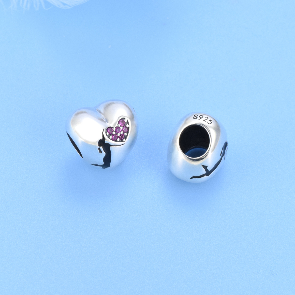 S925 sterling silver beaded DIY pendant love - Image 3