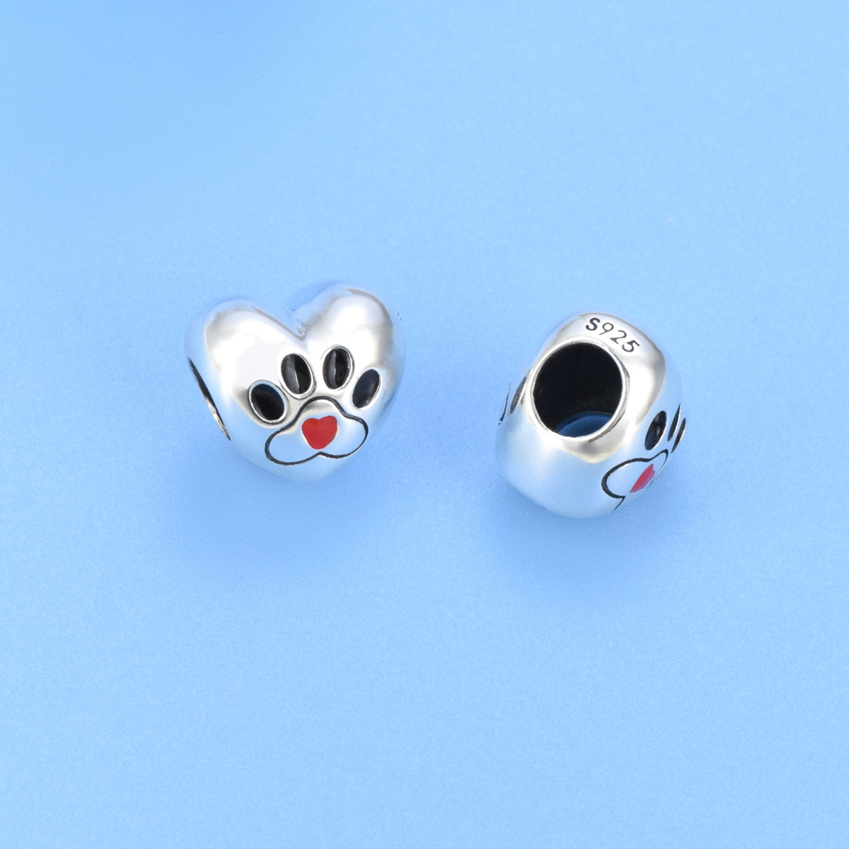 S925 sterling silver beaded DIY pendant love paw print - Image 3