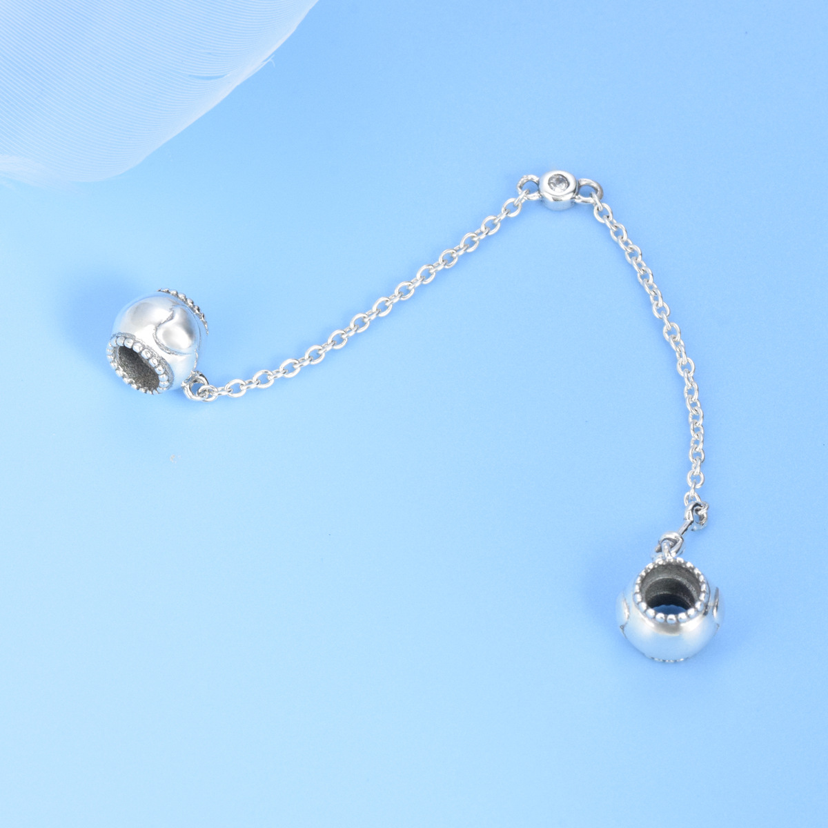 S925 sterling silver beaded DIY pendant love safety chain - Image 3