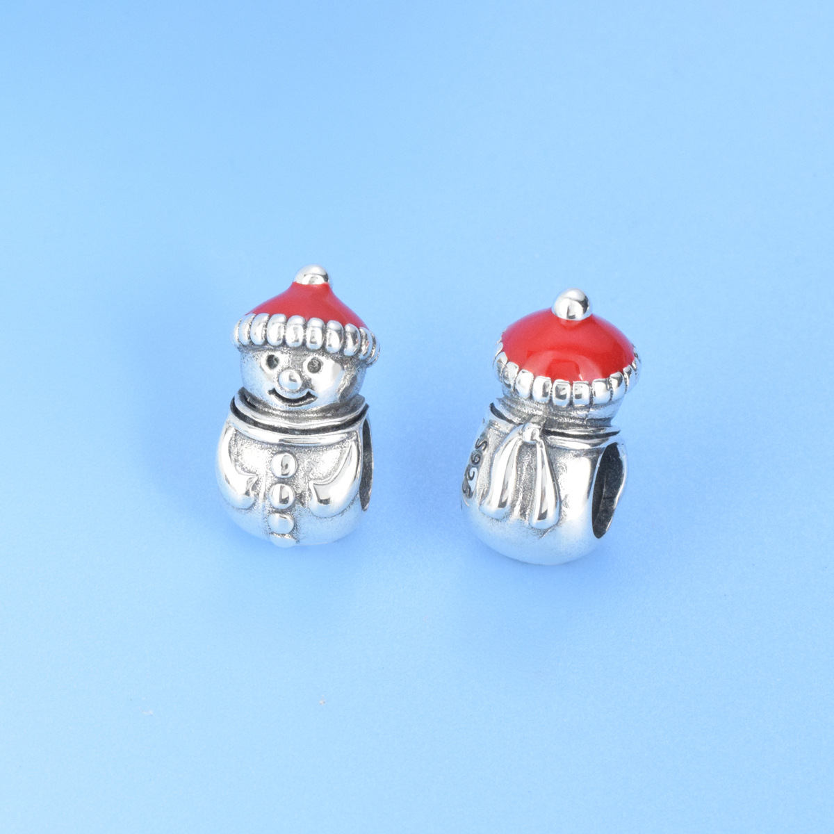 S925 Sterling Silver Beaded DIY Pendant Christmas Snowman - Image 3
