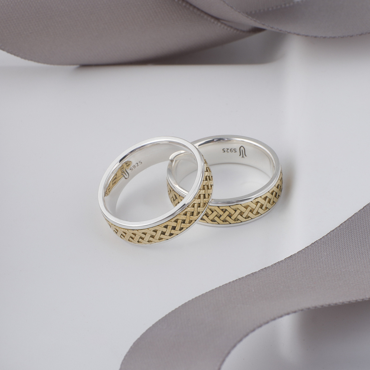 S925 sterling silver couple ring gold craft unisex - Image 3