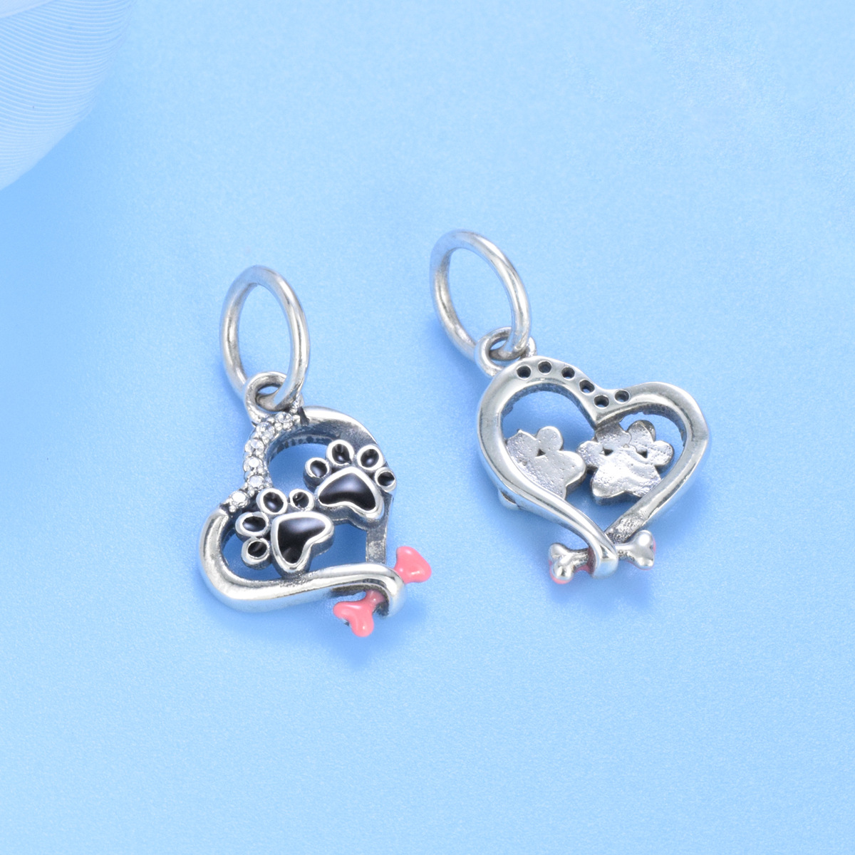 S925 Sterling Silver Beaded DIY Pendant Pet Paw Print - Image 3