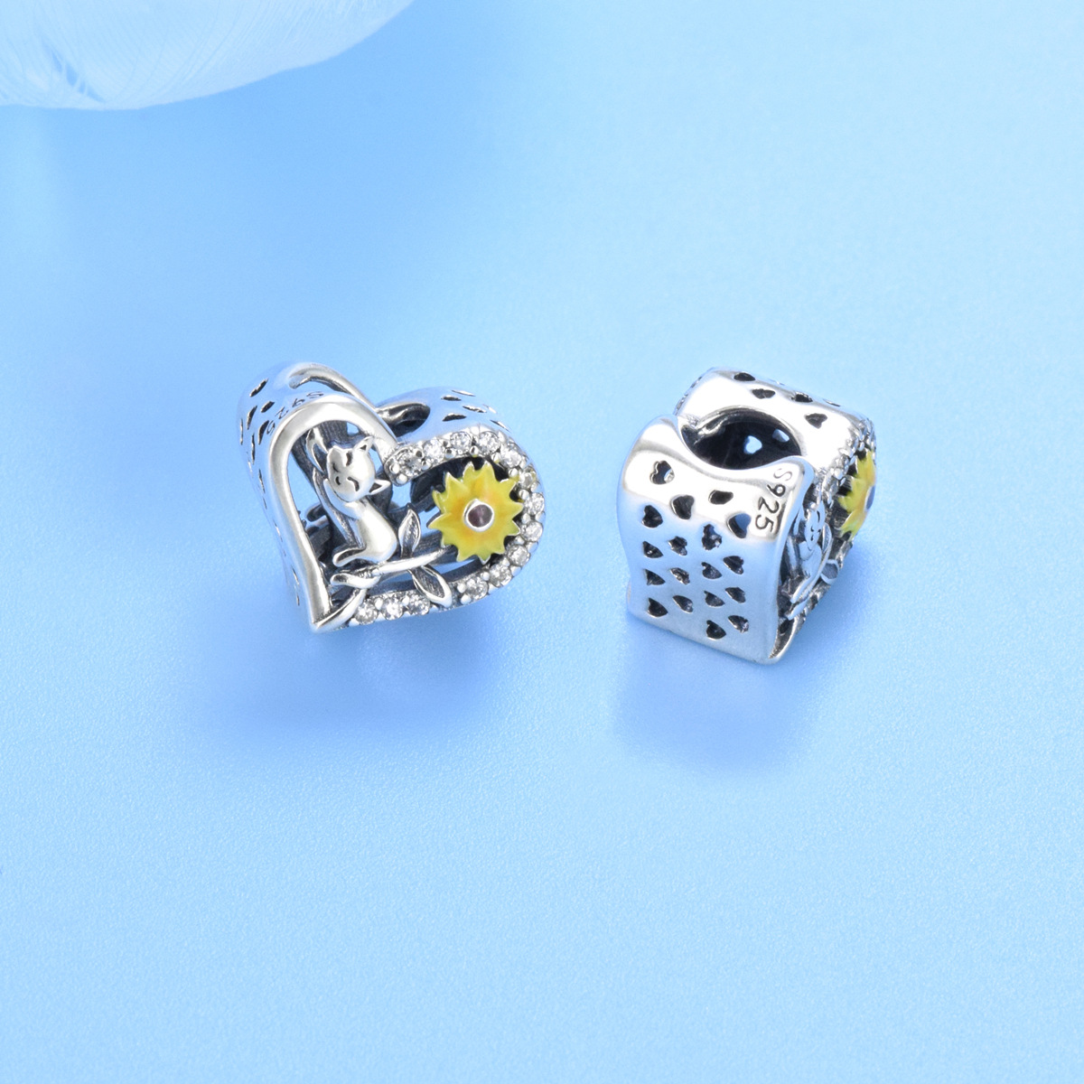 S925 sterling silver beaded DIY pendant sunflower - Image 3