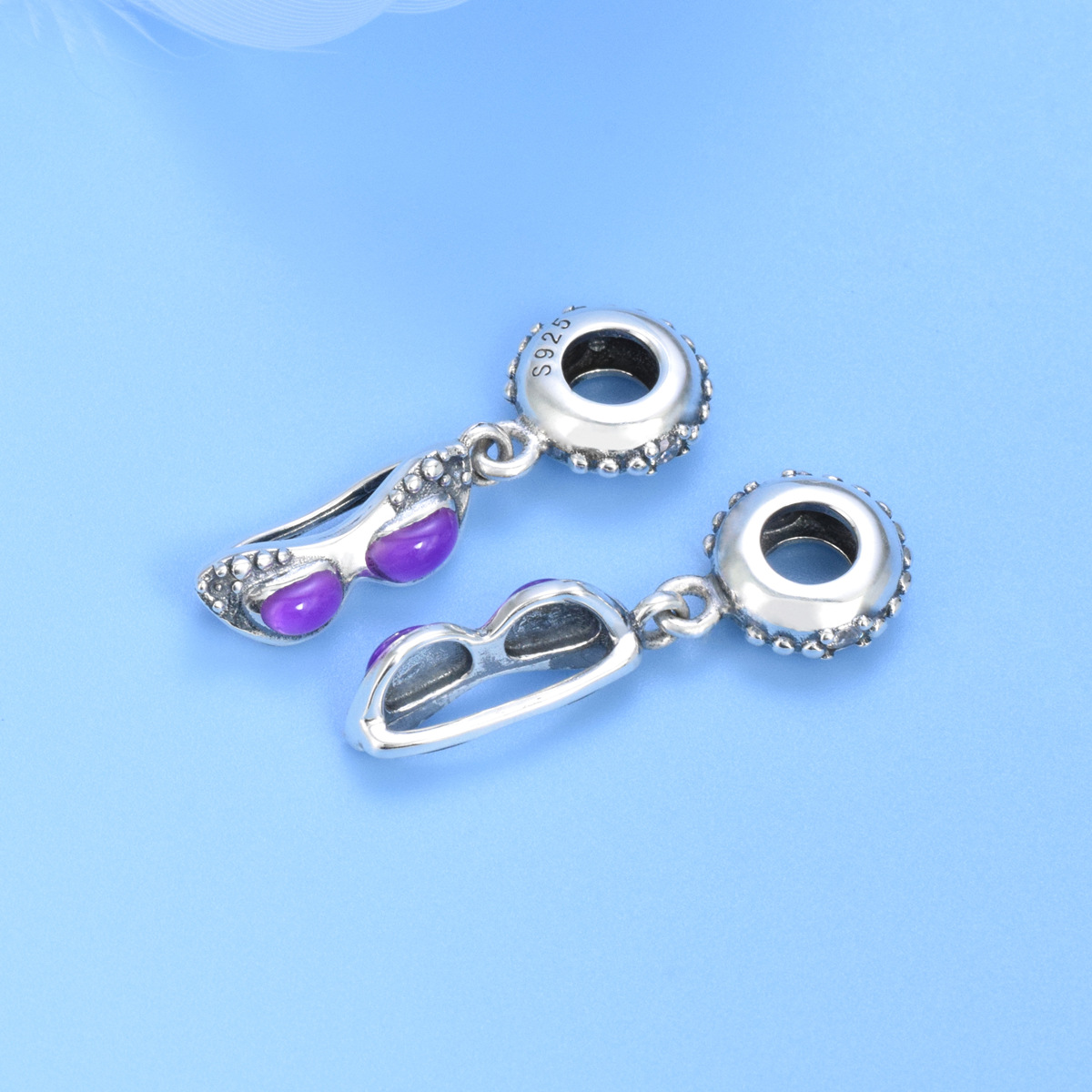 S925 Sterling Silver Beaded DIY Pendant Purple Eyes - Image 3