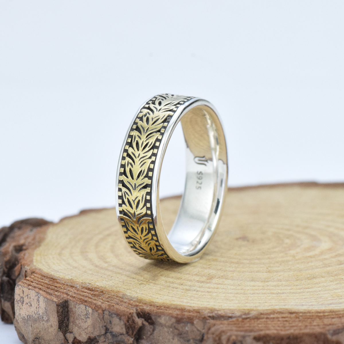 S925 sterling silver couple ring gold craft unisex - Image 2